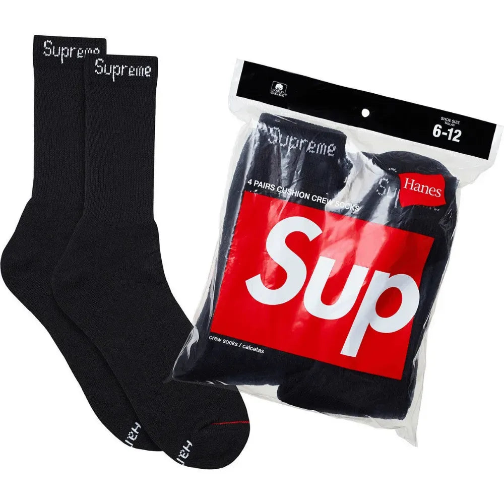 Hanes x Supreme Meia Crew Black (4 Pack)