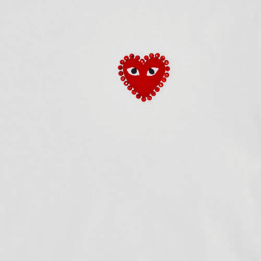 Camiseta Comme Des Garcons Play Rhinestone Emblem Red Heart White