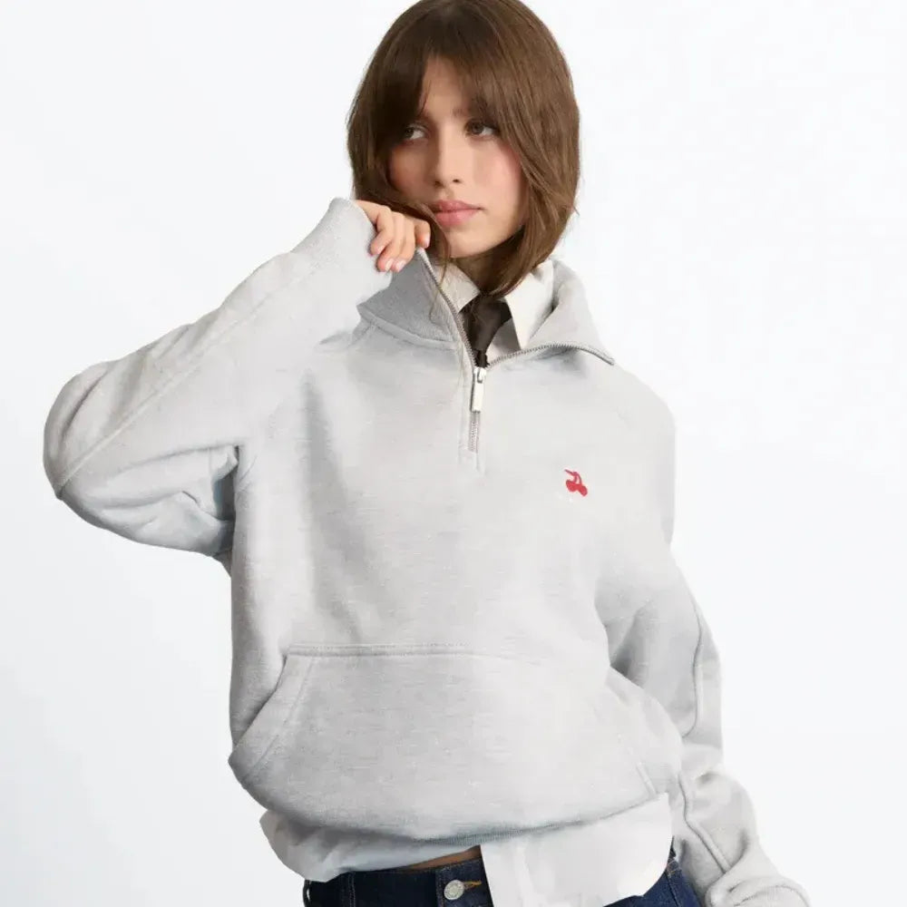 Moletom Nude Project Basic Cherry Quarter-Zip Grey