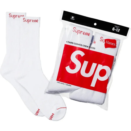 Hanes x Supreme Meia Crew White (4 Pack)