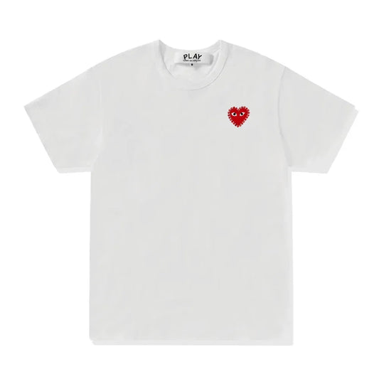 Camiseta Comme Des Garcons Play Rhinestone Emblem Red Heart White