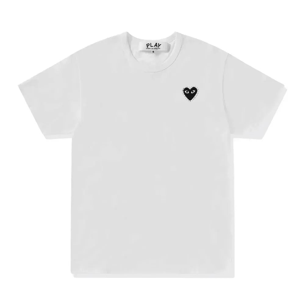 Camiseta Comme Des Garcons Play Rhinestone Emblem Black Heart White