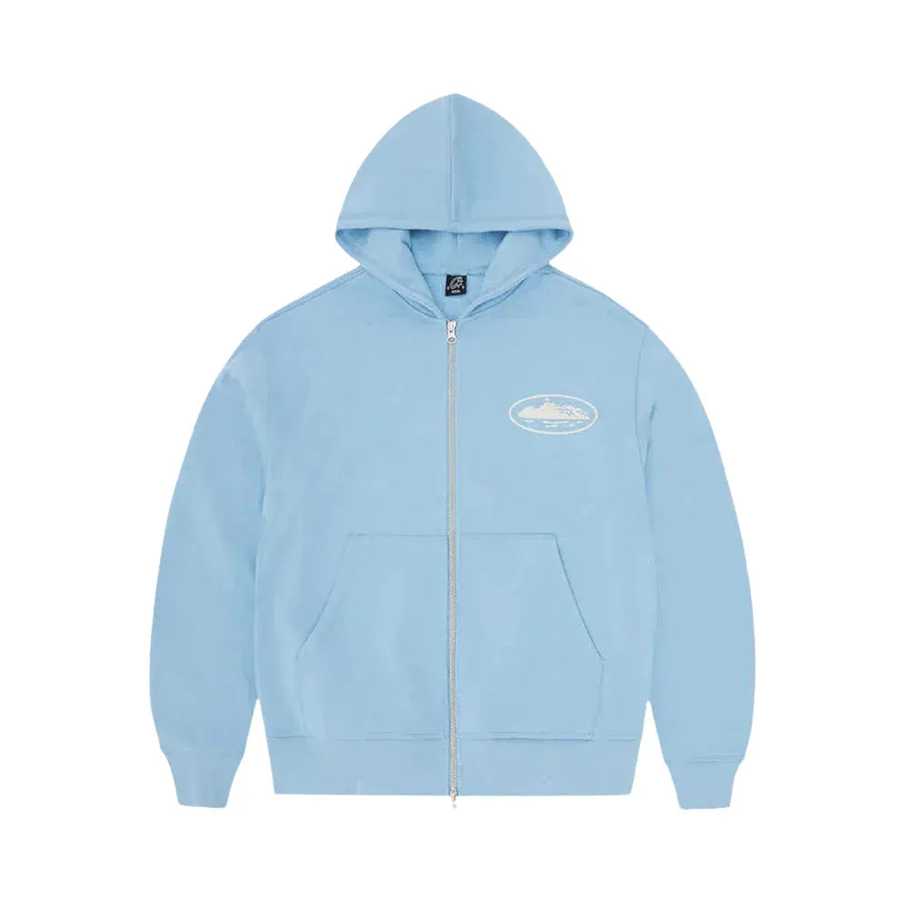 Moletom Corteiz RTW Island Puff Print Zip Baby Blue