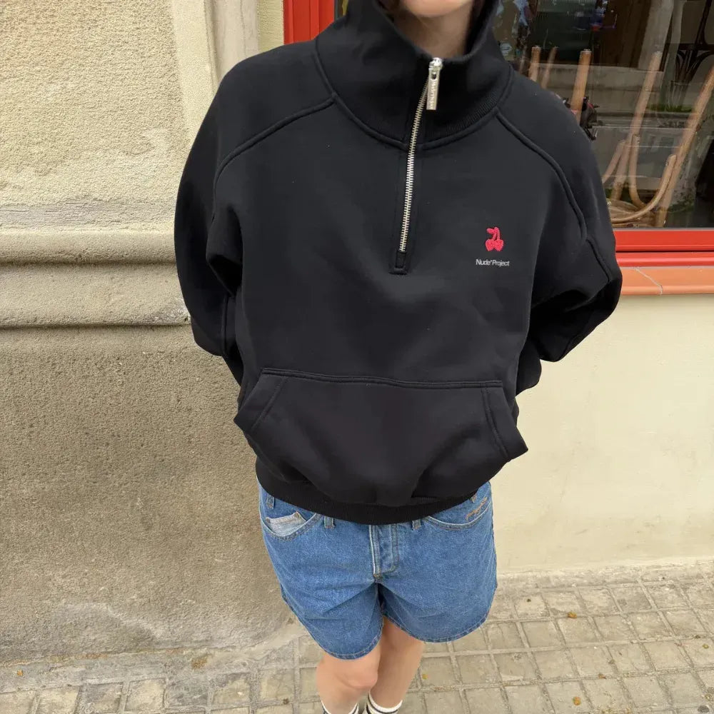Moletom Nude Project Basic Cherry Quarter-Zip Black
