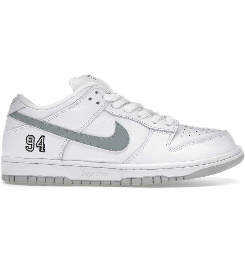 Supreme x Nike SB Dunk Low "94" White Metallic Silver FW25