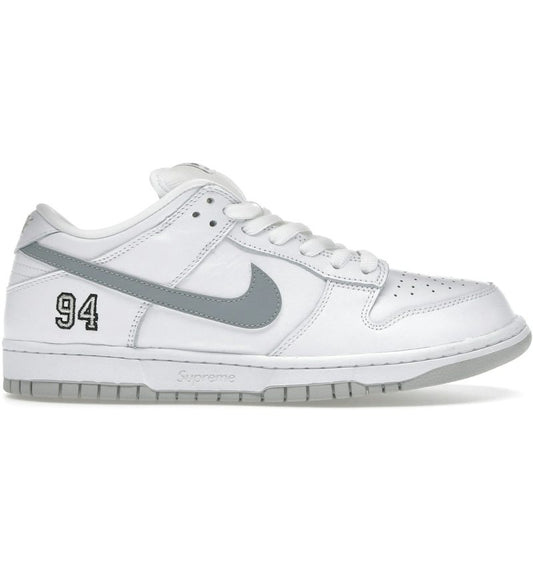 Supreme x Nike SB Dunk Low "94" White Metallic Silver FW25